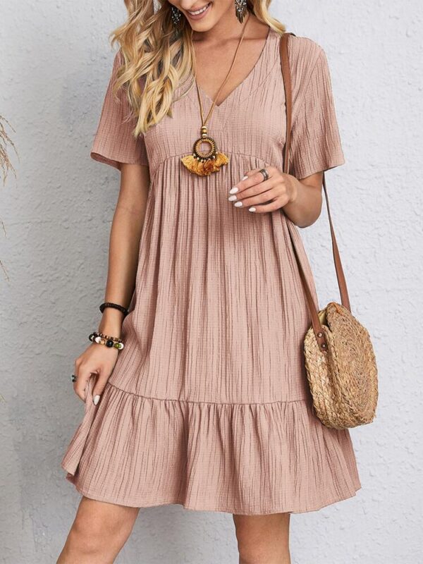 V-neck Short Sleeve Dress Summer Fashion Casual Loose Ruffled Dresses Beach Clothing Women - Image 6