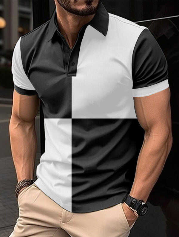 Casual Sports Short Sleeve Color Stitching Turnover Neck Polo Shirt Men Clothing - Image 6