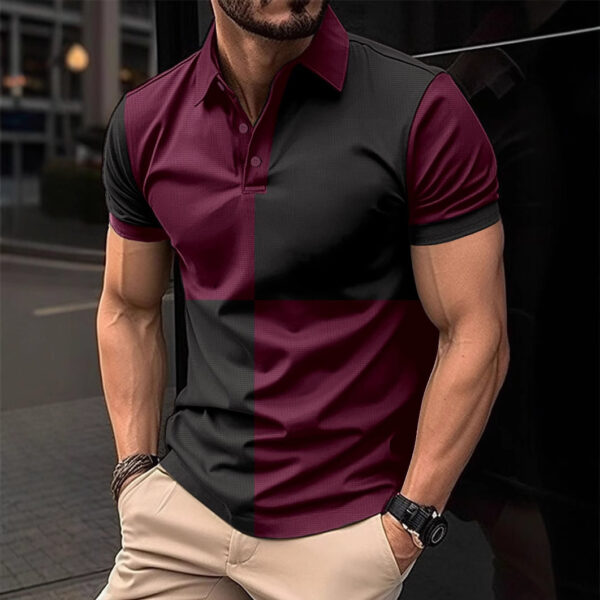 Casual Sports Short Sleeve Color Stitching Turnover Neck Polo Shirt Men Clothing - Image 2