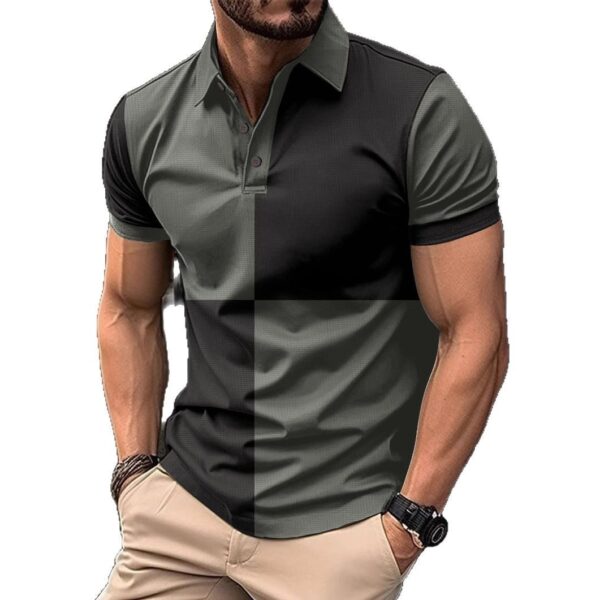 Casual Sports Short Sleeve Color Stitching Turnover Neck Polo Shirt Men Clothing - Image 5