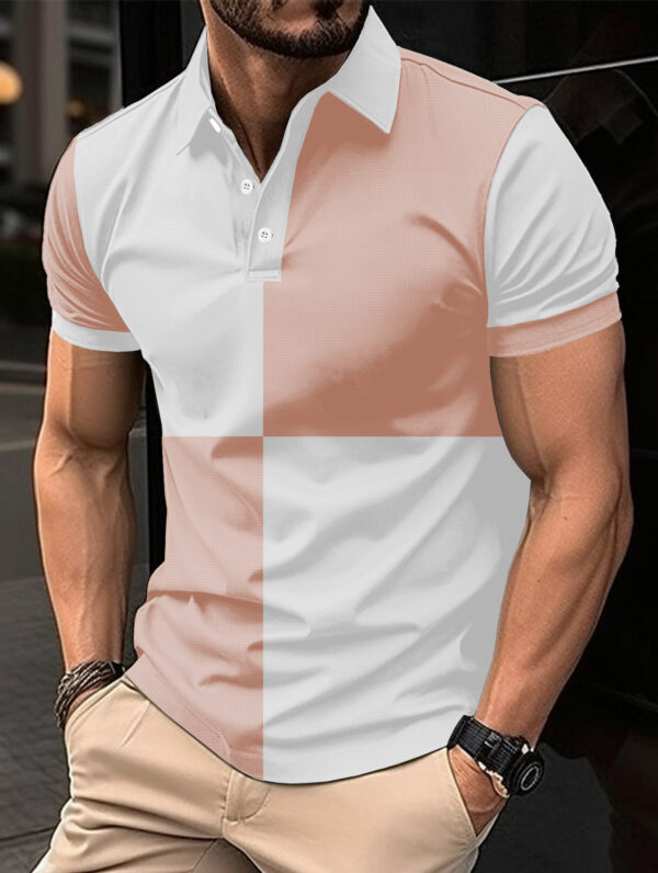Casual Sports Short Sleeve Color Stitching Turnover Neck Polo Shirt Men Clothing - Image 7