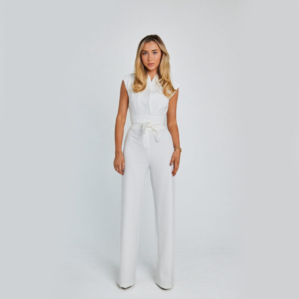 Fashion Elegant Long Sleeveless Jumpsuit Summer V-neck Casual Wide Leg Long Overalls Clothing For Women - Image 3