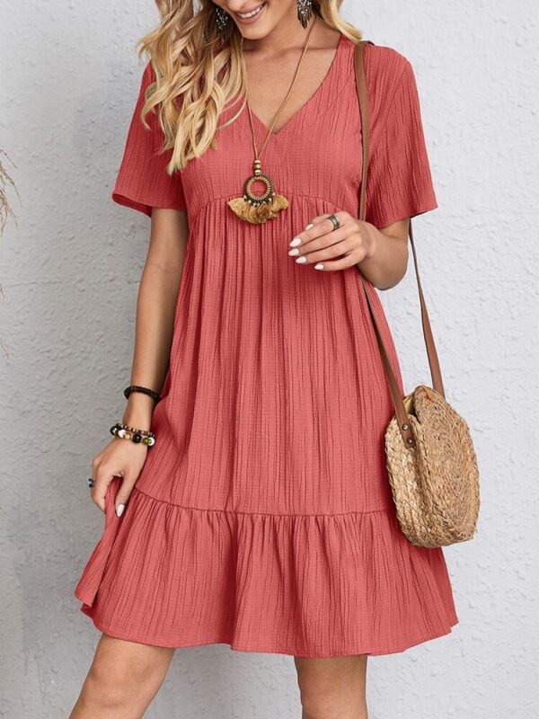 V-neck Short Sleeve Dress Summer Fashion Casual Loose Ruffled Dresses Beach Clothing Women - Image 4