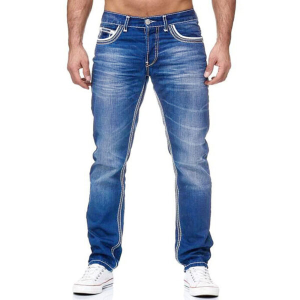 Men Jeans With Pockets Straight Pants Business Casual Daily Streetwear Trousers Men's Clothing - Image 4