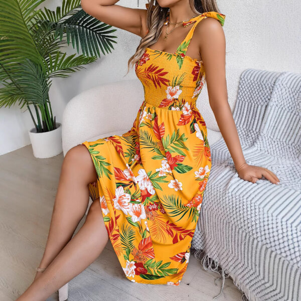 Flowers Print Suspender Corset Dress Ins Fashion Holiday Beach Long Dresses Summer Clothing For Women - Image 2