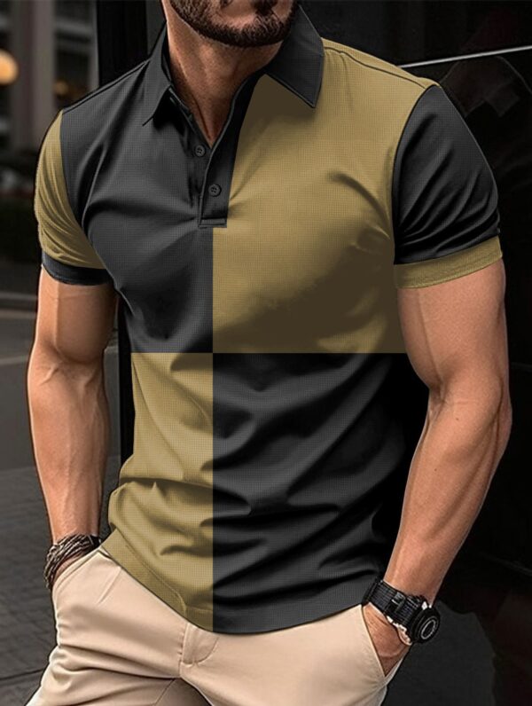 Casual Sports Short Sleeve Color Stitching Turnover Neck Polo Shirt Men Clothing - Image 9