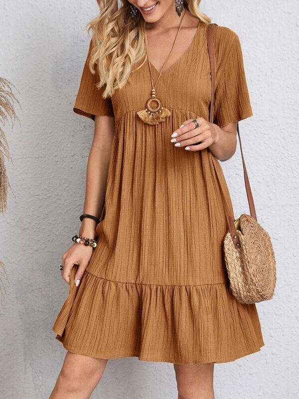 V-neck Short Sleeve Dress Summer Fashion Casual Loose Ruffled Dresses Beach Clothing Women - Image 7