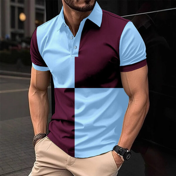 Casual Sports Short Sleeve Color Stitching Turnover Neck Polo Shirt Men Clothing - Image 3
