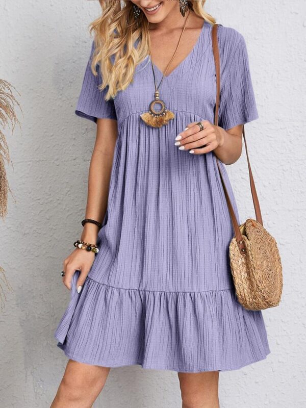 V-neck Short Sleeve Dress Summer Fashion Casual Loose Ruffled Dresses Beach Clothing Women - Image 5