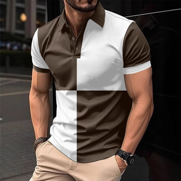 Casual Sports Short Sleeve Color Stitching Turnover Neck Polo Shirt Men Clothing - Image 4